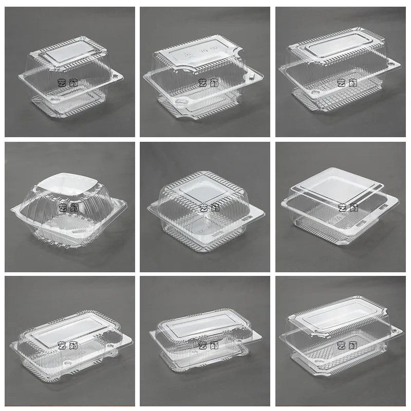 Disposable plastic box, transparent pastry box, cake peach crisp, burger salad rectangular box, Swiss roll packaging box