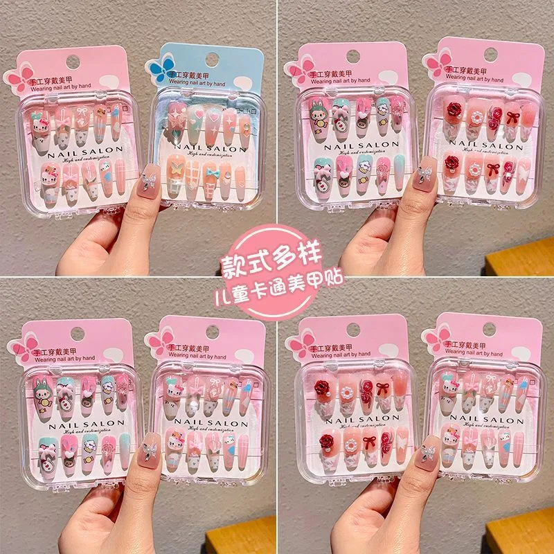 Labubu Nail Art Sticker Cartoon Three-dimensional HelloKitty Wearing Nail Girl Sweet and Cute Long Nail Sticker