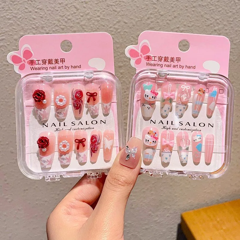Labubu Nail Art Sticker Cartoon Three-dimensional HelloKitty Wearing Nail Girl Sweet and Cute Long Nail Sticker 2