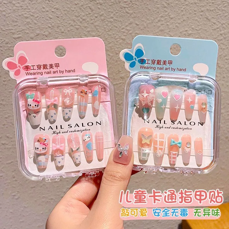 Labubu Nail Art Sticker Cartoon Three-dimensional HelloKitty Wearing Nail Girl Sweet and Cute Long Nail Sticker 3