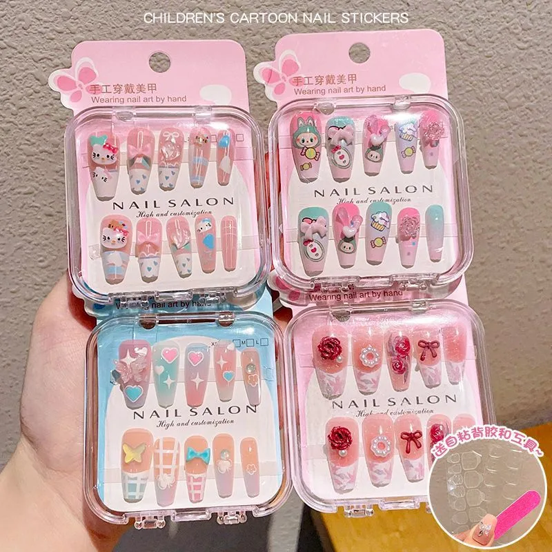 Labubu Nail Art Sticker Cartoon Three-dimensional HelloKitty Wearing Nail Girl Sweet and Cute Long Nail Sticker 4