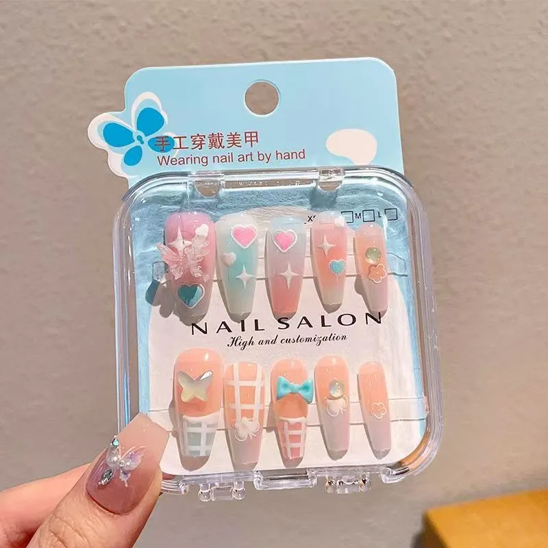 Labubu Nail Art Sticker Cartoon Three-dimensional HelloKitty Wearing Nail Girl Sweet and Cute Long Nail Sticker 6