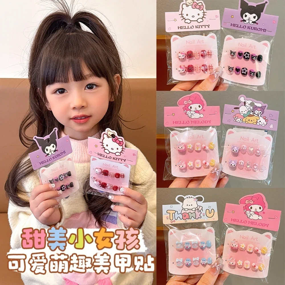 Cartoon handmade manicure stickers for children, fake nail patches for women, jelly glue, removable short wearable nails, toy gifts