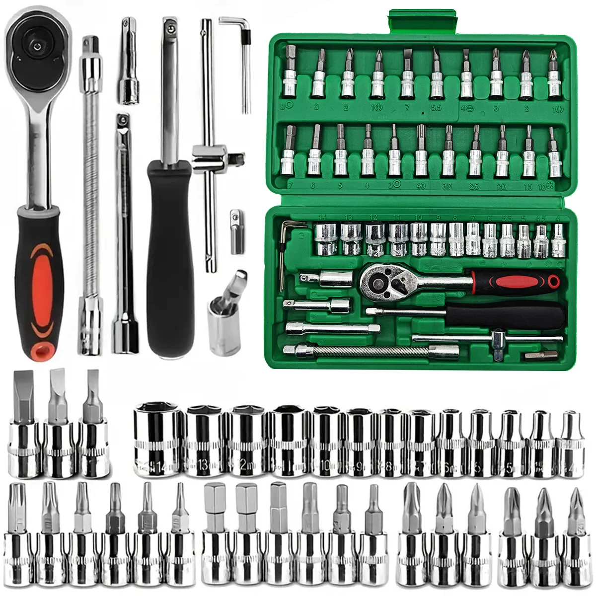 46-piece socket wrench Xiaofei 1/4 ratchet wrench set auto repair household hardware tool set chrome vanadium steel set 3