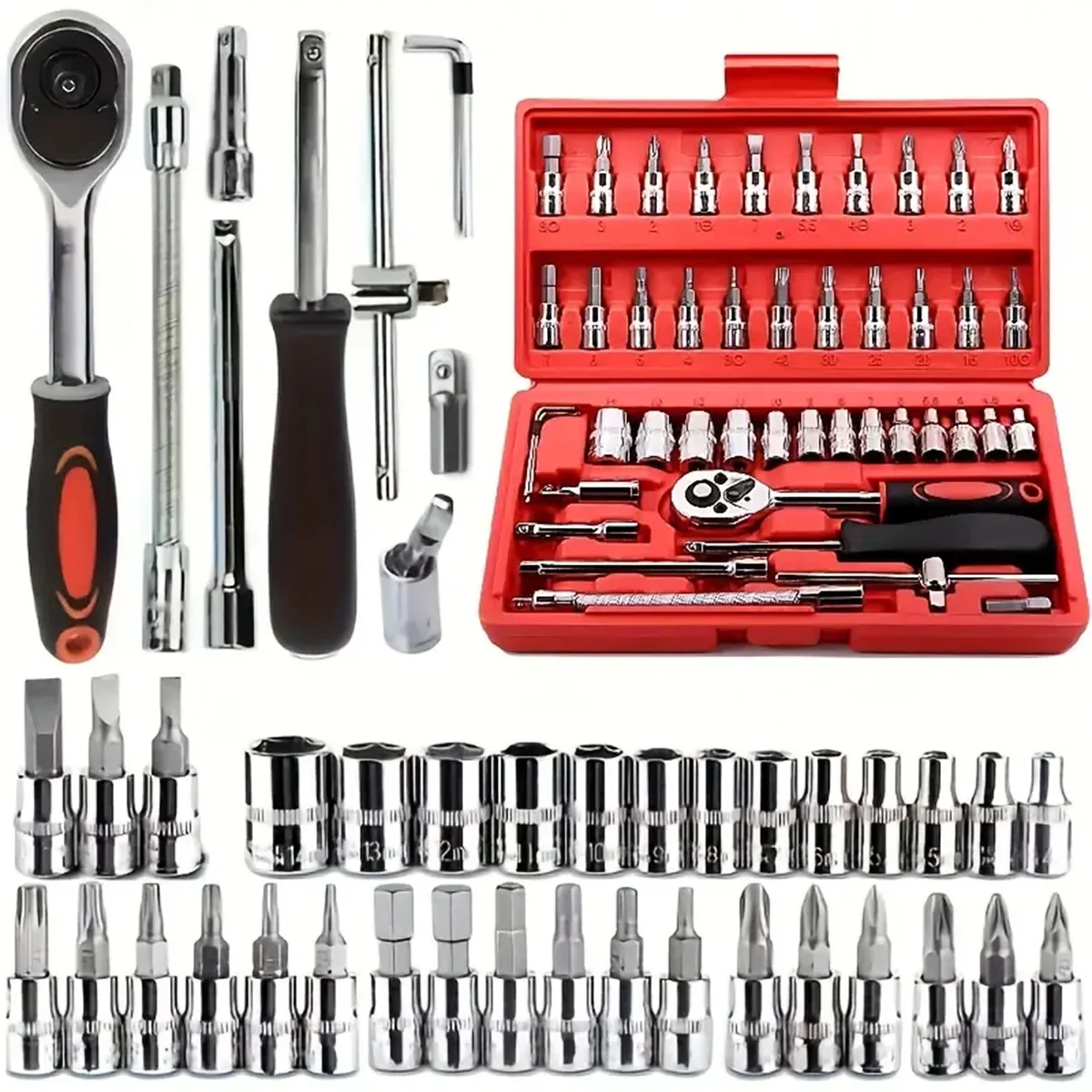 46-piece socket wrench Xiaofei 1/4 ratchet wrench set auto repair household hardware tool set chrome vanadium steel set 5