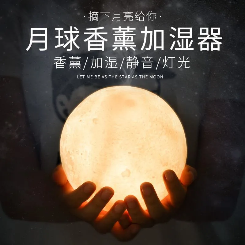 Moon Humidifier Silent Bedroom Home Office Desktop Air Purifying Aromatherapy Machine Gift Night Light 2
