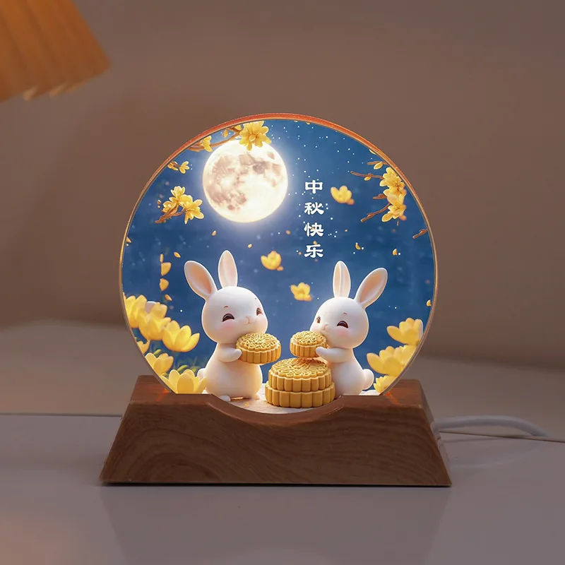 Moon Crystal Night Light Luminous Ornament Creative Rabbit Lamp Bedroom Desktop Decoration Atmosphere Light Holiday Gift 2