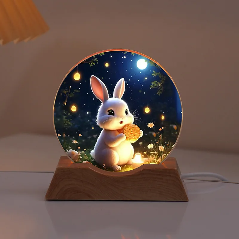 Moon Crystal Night Light Luminous Ornament Creative Rabbit Lamp Bedroom Desktop Decoration Atmosphere Light Holiday Gift 3