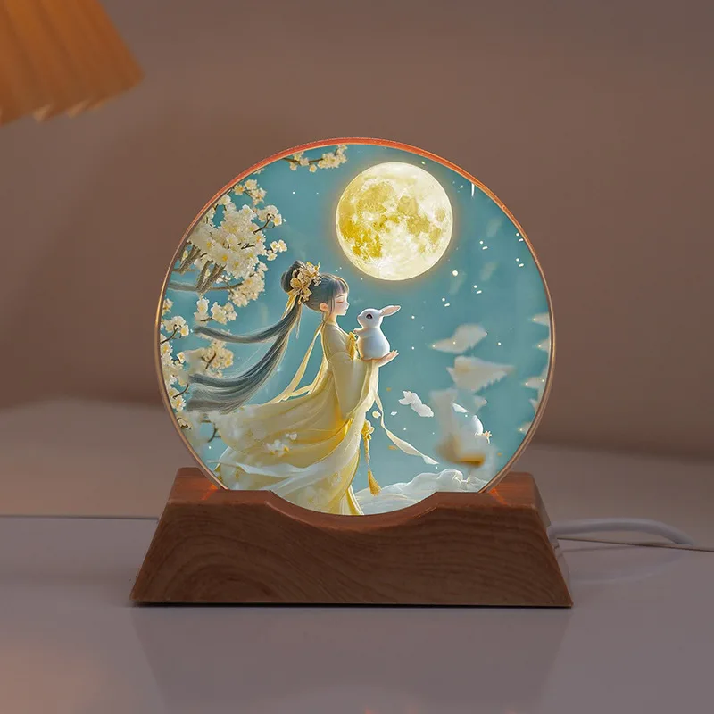 Moon Crystal Night Light Luminous Ornament Creative Rabbit Lamp Bedroom Desktop Decoration Atmosphere Light Holiday Gift 6
