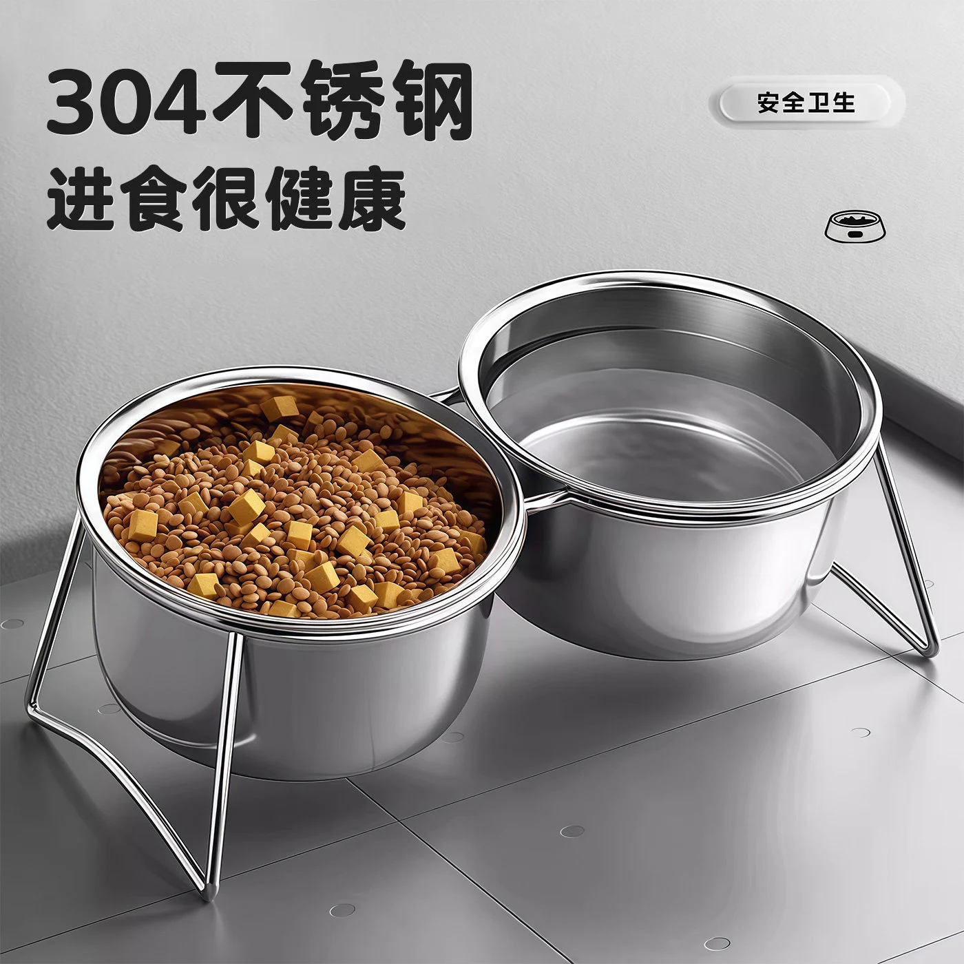 Dog bowl pet food bowl stainless steel double bowl dog rice bowl elevated rice bowl pet feeding and drinking fountain