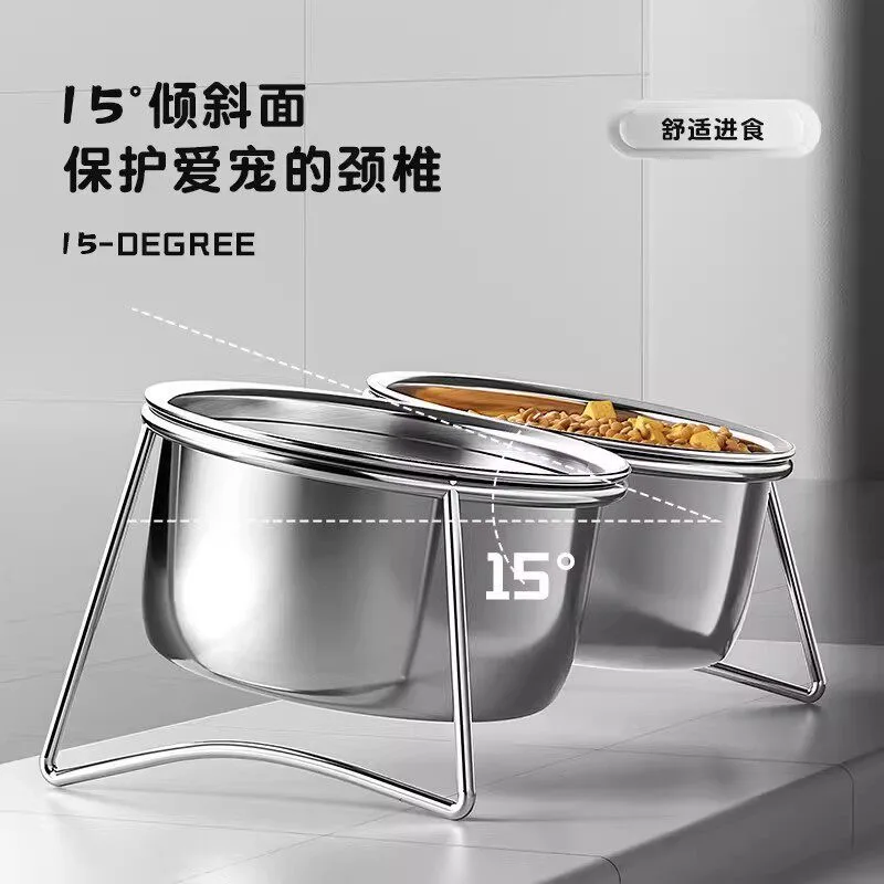 Dog bowl pet food bowl stainless steel double bowl dog rice bowl elevated rice bowl pet feeding and drinking fountain 2