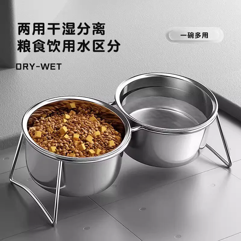 Dog bowl pet food bowl stainless steel double bowl dog rice bowl elevated rice bowl pet feeding and drinking fountain 3