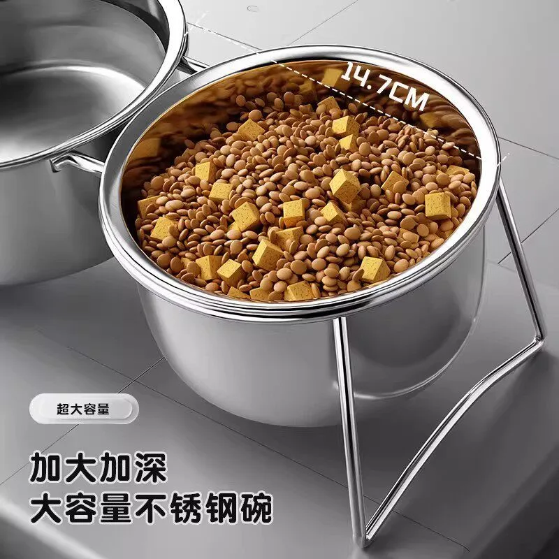 Dog bowl pet food bowl stainless steel double bowl dog rice bowl elevated rice bowl pet feeding and drinking fountain 4