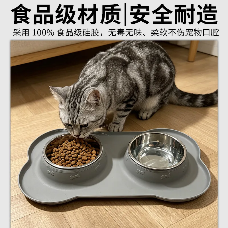 Pet Bowl Cat Drinking Water Rice Bowl Pet Small and Medium Cat Food Bowl Stainless Steel Double Bowl Pet Folding Drinking Water Artifact 2