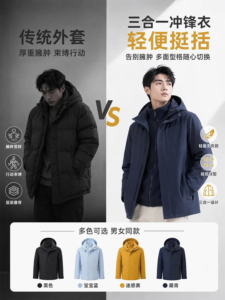 First-class men's and women's three-in-one outdoor fluorine-free waterproof business jacket work clothes with customized LOGO 3