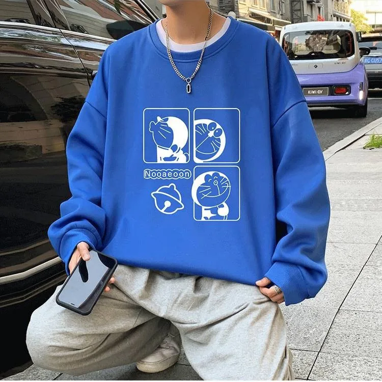 Velvet thickened sweatshirt men's loose large size jacket youth autumn and winter long-sleeved T-shirt pullover top for men 2