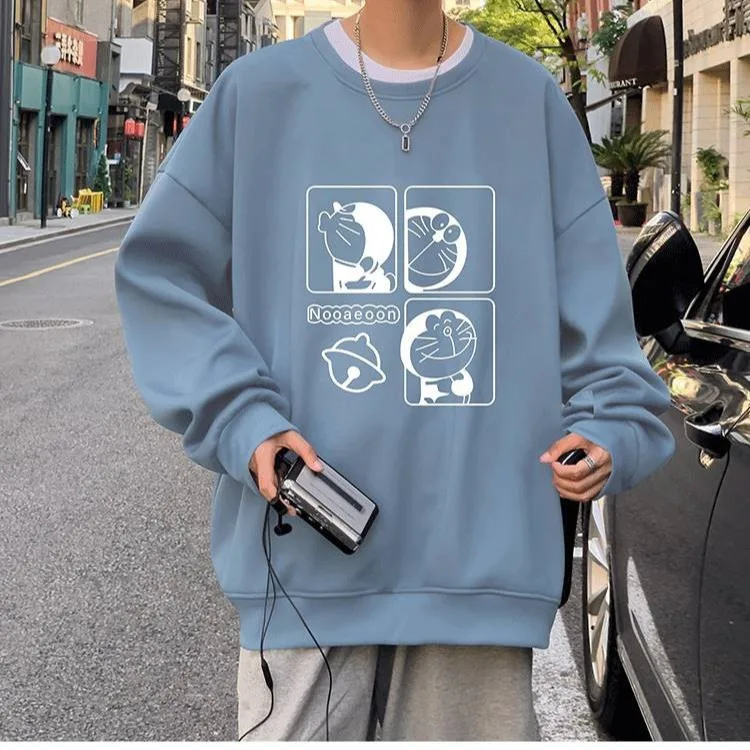 Velvet thickened sweatshirt men's loose large size jacket youth autumn and winter long-sleeved T-shirt pullover top for men 4