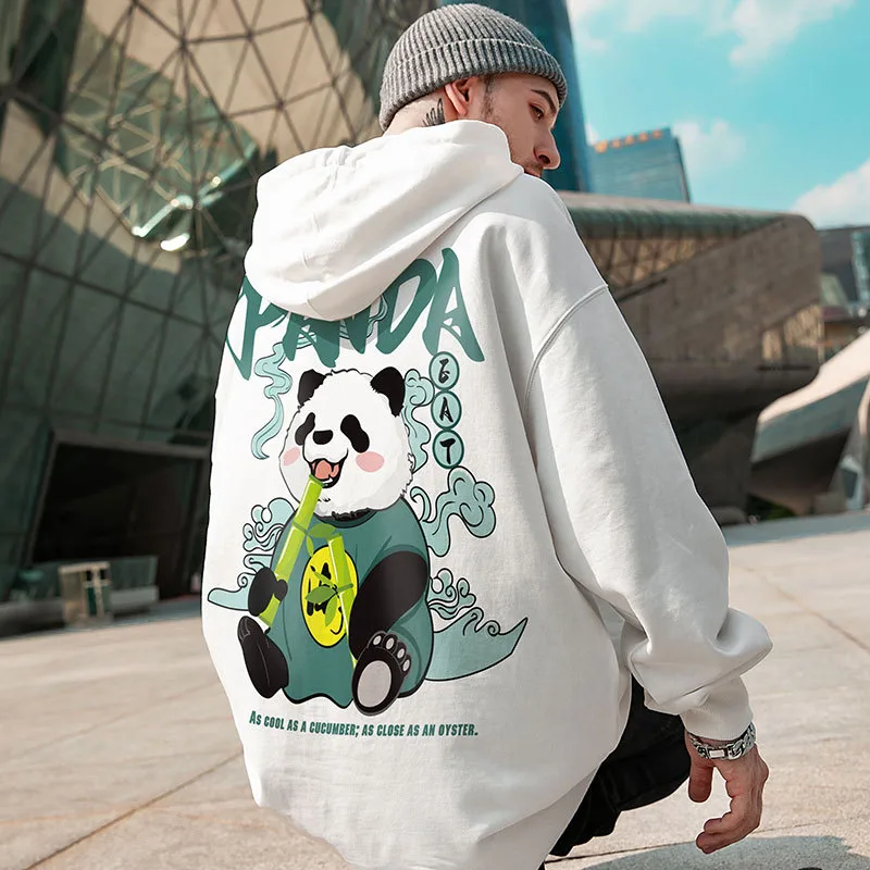 Trendy brand sweatshirt men's hooded autumn and winter loose large size couple wear national fashion panda autumn long-sleeved coat white hoodie