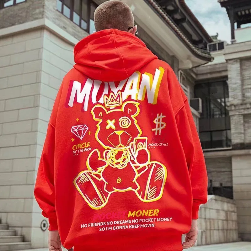 Trendy brand sweatshirt men's hooded autumn and winter loose large size couple wear national fashion panda autumn long-sleeved coat white hoodie 3