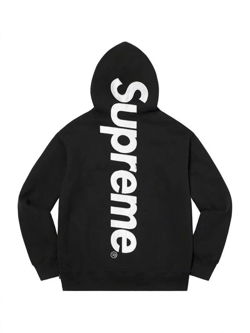 Supreme trendy brand hooded sweatshirt for men in autumn and winter plus velvet loose street hip-hop jacket solid color long-sleeved pullover 2