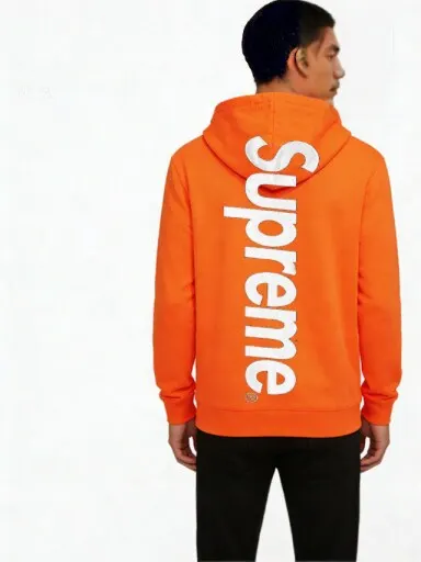 Supreme trendy brand hooded sweatshirt for men in autumn and winter plus velvet loose street hip-hop jacket solid color long-sleeved pullover 3