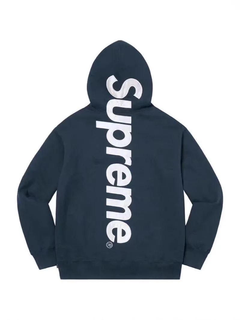 Supreme trendy brand hooded sweatshirt for men in autumn and winter plus velvet loose street hip-hop jacket solid color long-sleeved pullover 4