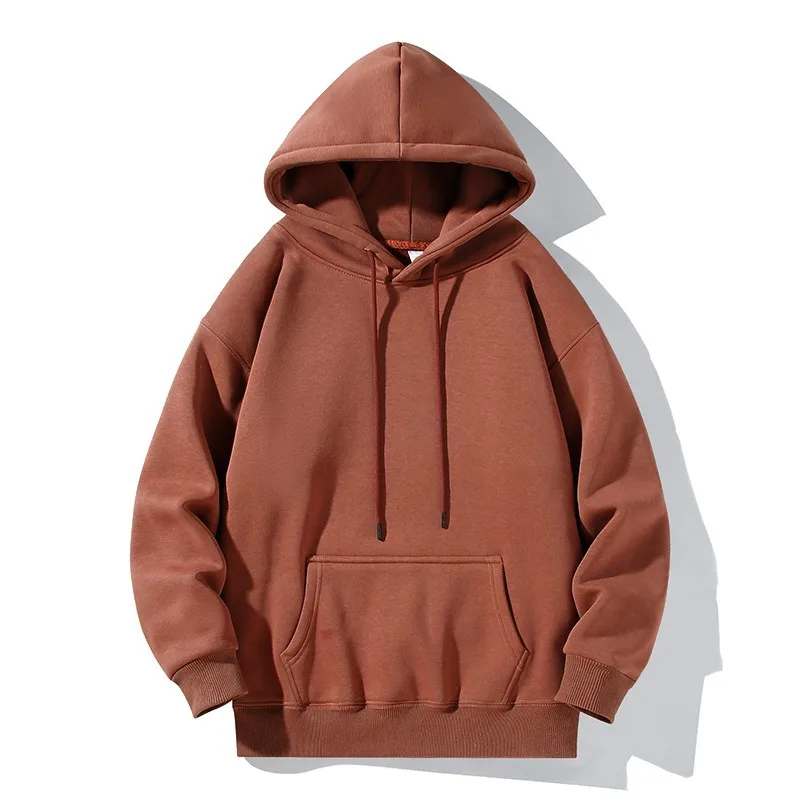 Hooded sweatshirt men's new autumn and winter style plus velvet solid color American couple heavyweight large size trendy brand red jacket