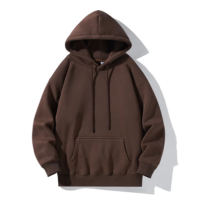 Hooded sweatshirt men's new autumn and winter style plus velvet solid color American couple heavyweight large size trendy brand red jacket 2