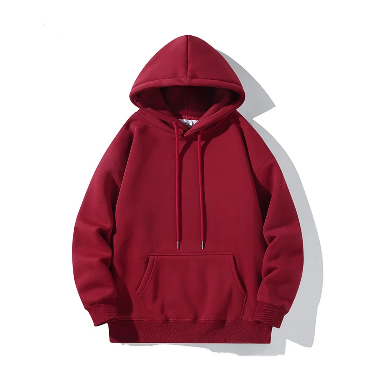 Hooded sweatshirt men's new autumn and winter style plus velvet solid color American couple heavyweight large size trendy brand red jacket 3