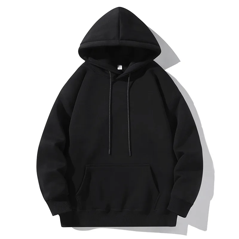 Hooded sweatshirt men's new autumn and winter style plus velvet solid color American couple heavyweight large size trendy brand red jacket 4