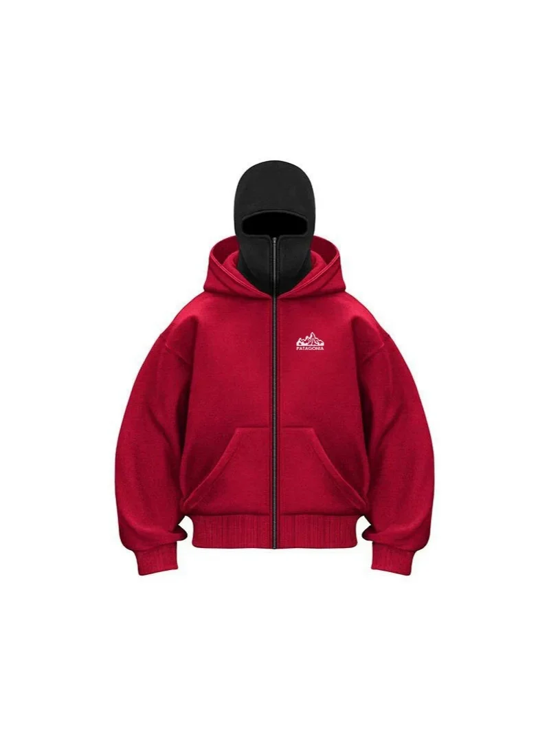 Spring and autumn trendy brand hoodies for men, velvet zipper hooded printed sweatshirt jacket, double hood design