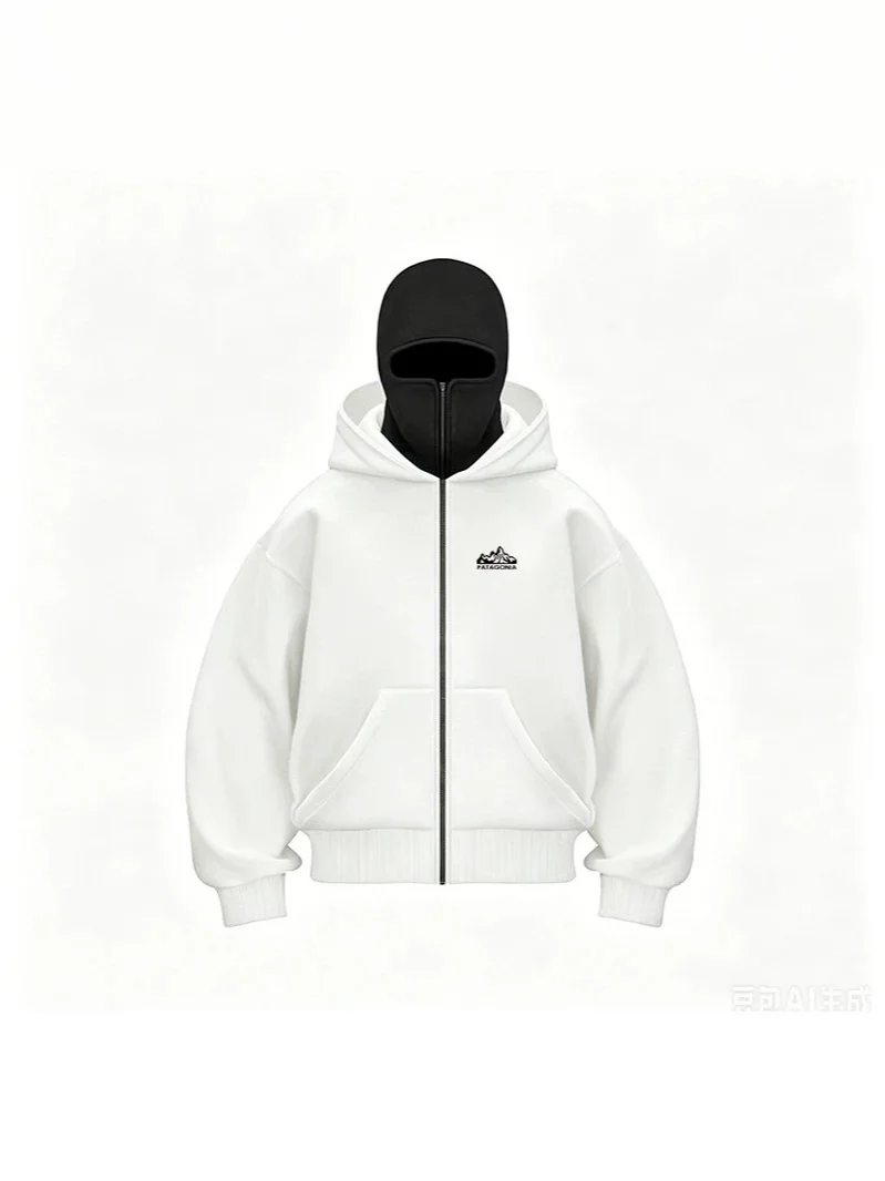 Spring and autumn trendy brand hoodies for men, velvet zipper hooded printed sweatshirt jacket, double hood design 2
