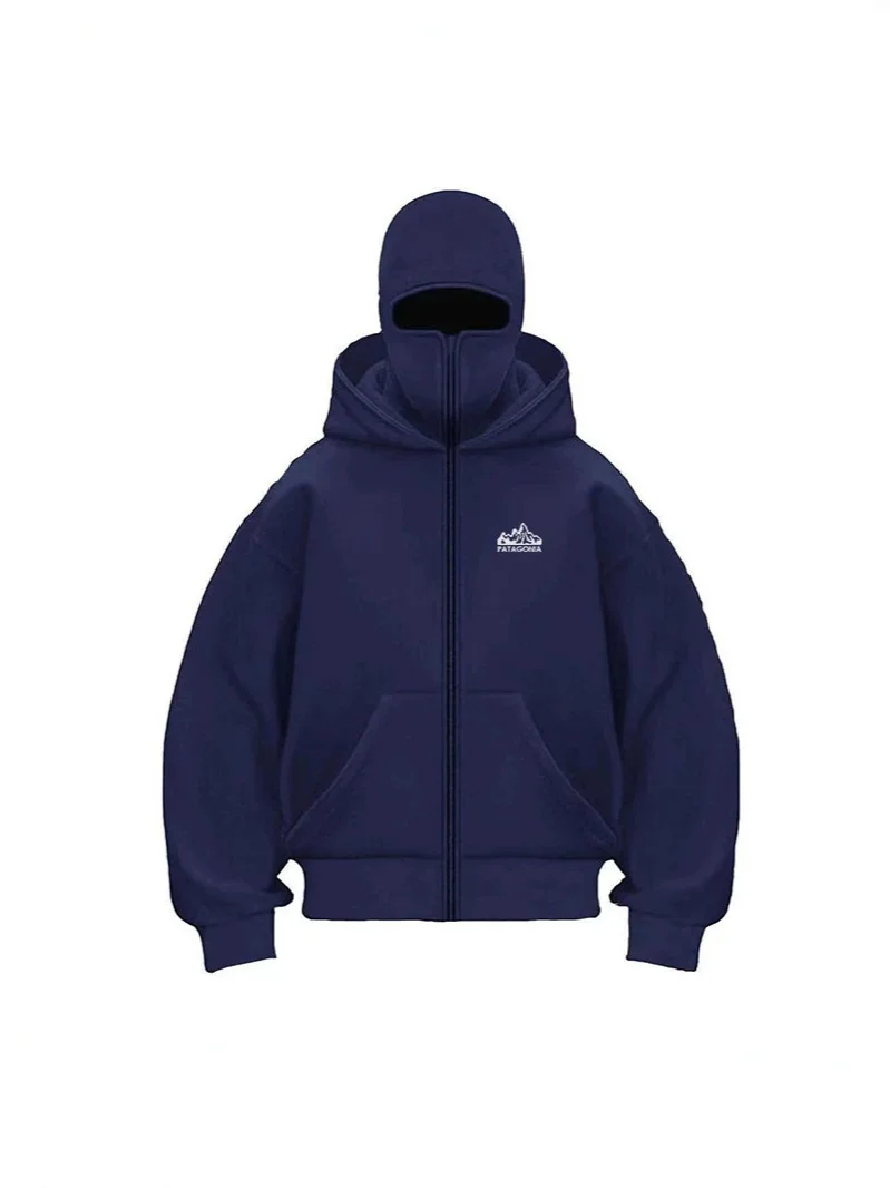 Spring and autumn trendy brand hoodies for men, velvet zipper hooded printed sweatshirt jacket, double hood design 3