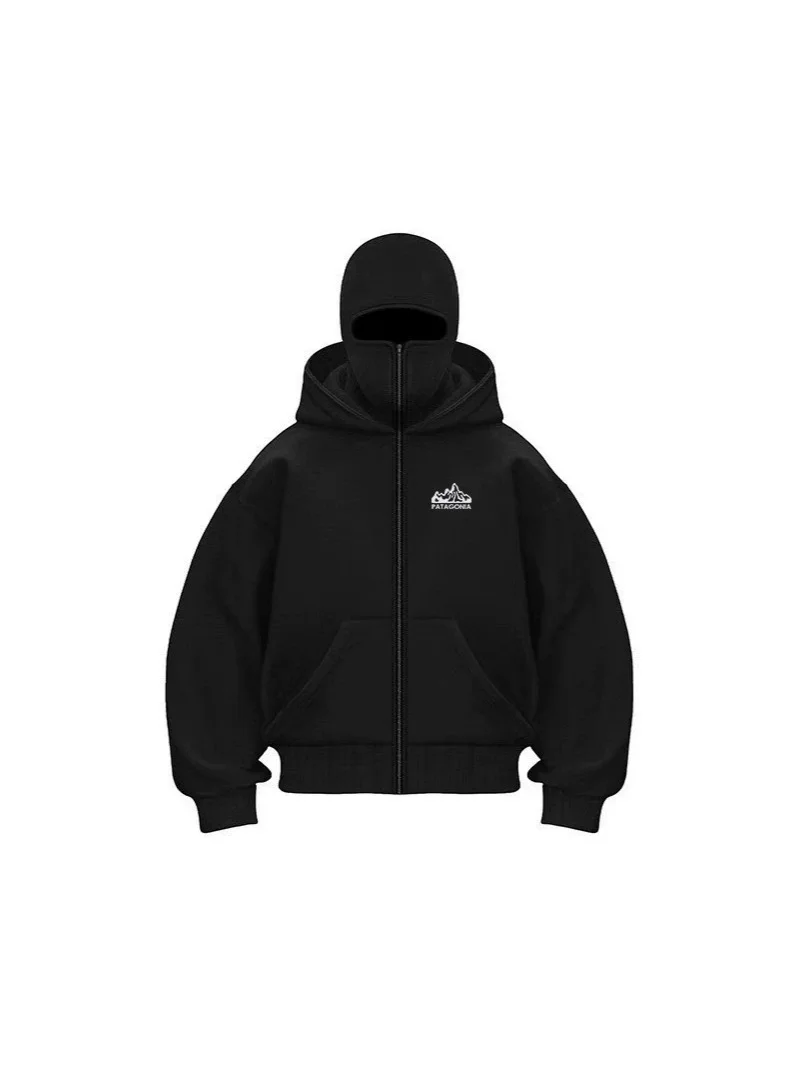 Spring and autumn trendy brand hoodies for men, velvet zipper hooded printed sweatshirt jacket, double hood design 4