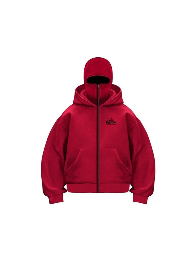Spring and autumn trendy brand hoodies for men, velvet zipper hooded printed sweatshirt jacket, double hood design 5
