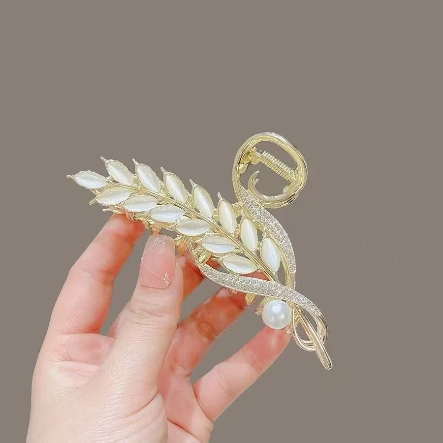 New alloy wheat ear grabber pearl rhinestone hairpin exquisite high-end metallic hair accessories women's back head hairpin 4