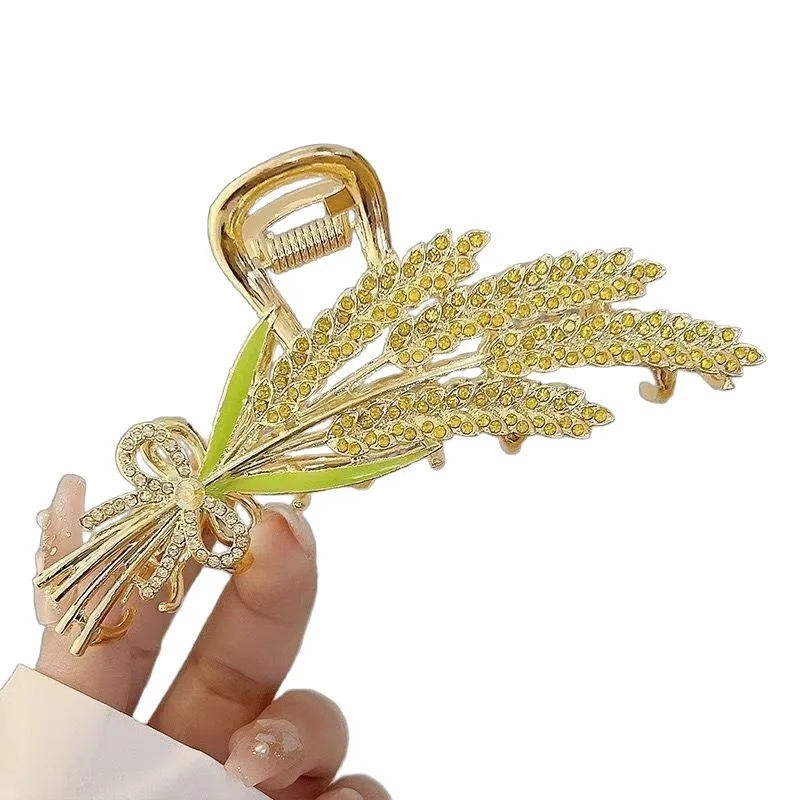 New alloy wheat ear grabber pearl rhinestone hairpin exquisite high-end metallic hair accessories women's back head hairpin 5