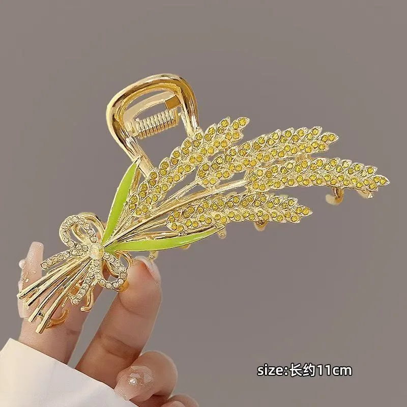 New alloy wheat ear grabber pearl rhinestone hairpin exquisite high-end metallic hair accessories women's back head hairpin 6
