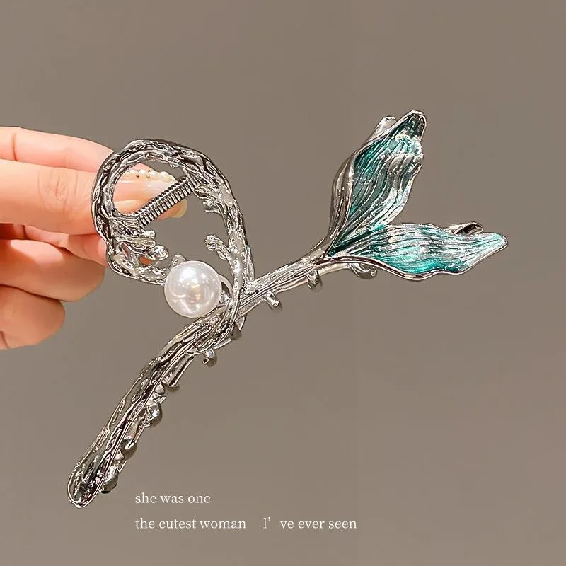 Fishtail Metal Clip Large 13cm Hair Clip Pearl Shark Clip Hair Volume Hair Clip Women's Back Head Clip Headgear