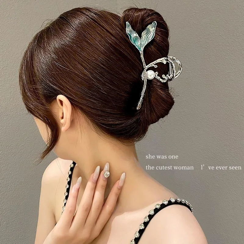 Fishtail Metal Clip Large 13cm Hair Clip Pearl Shark Clip Hair Volume Hair Clip Women's Back Head Clip Headgear 2
