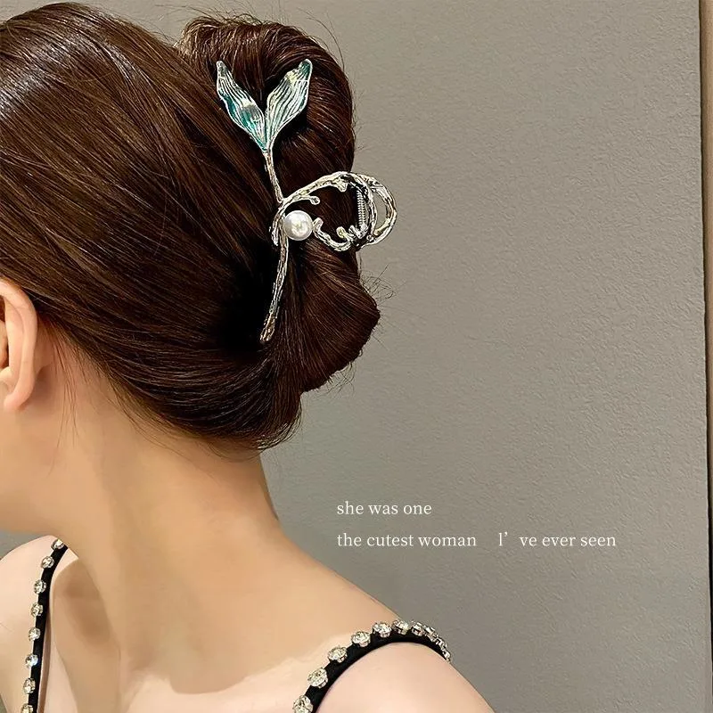 Fishtail Metal Clip Large 13cm Hair Clip Pearl Shark Clip Hair Volume Hair Clip Women's Back Head Clip Headgear 4
