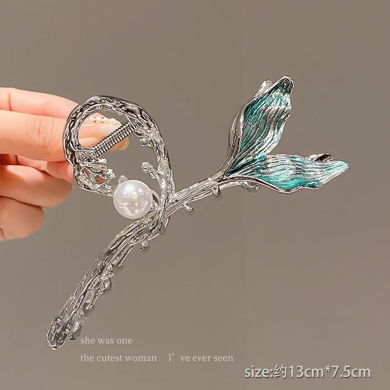 Fishtail Metal Clip Large 13cm Hair Clip Pearl Shark Clip Hair Volume Hair Clip Women's Back Head Clip Headgear 6