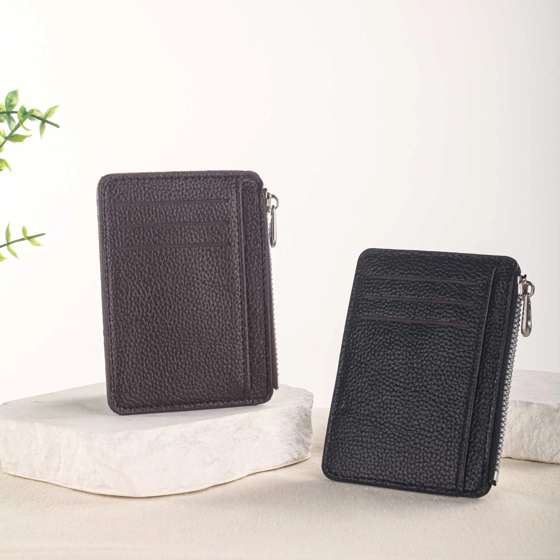 New casual card holder with zipper and multiple card slots, coin purse, multi-functional litchi pattern card holder wholesale