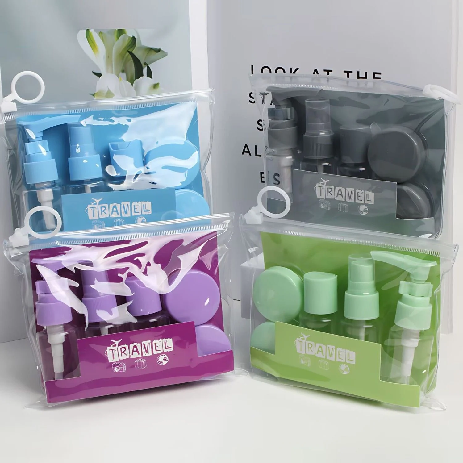 Portable travel dispensing bottle set push-type makeup and skin care products face cream water emulsion sample empty bottle spray bottle