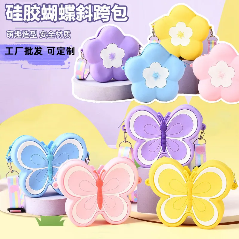 Cross-border wholesale rat extermination pioneer children's bag silicone storage coin purse pinchle shoulder crossbody butterfly mobile phone bag
