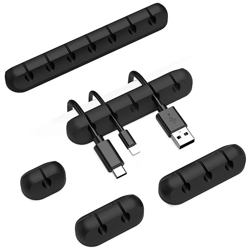 Factory direct sales data cable wire fixer desktop self-adhesive finishing storage cable manager traceless silicone cable winder