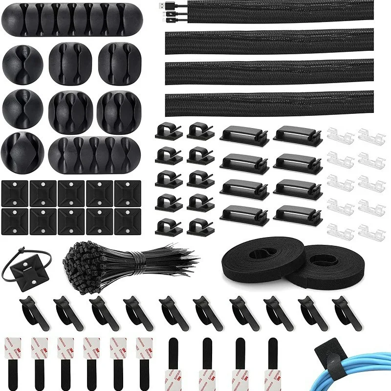 Cross-border hot-selling data cable protective cover desktop silicone self-adhesive cable organizer combination set office storage cable winder