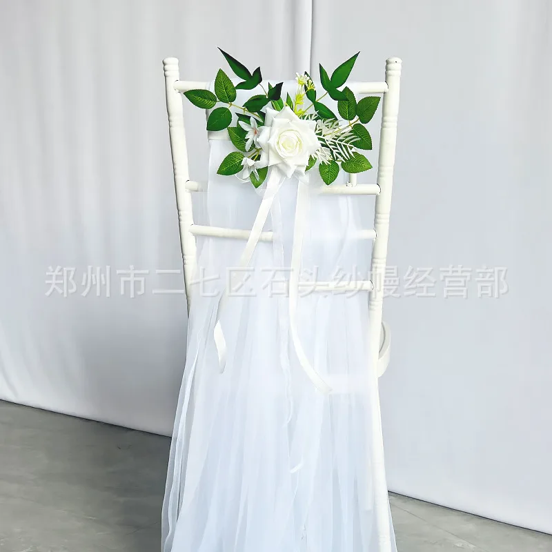 Wedding chair decoration chair back flower chair back veil wedding decoration chair decoration wedding party decoration 6