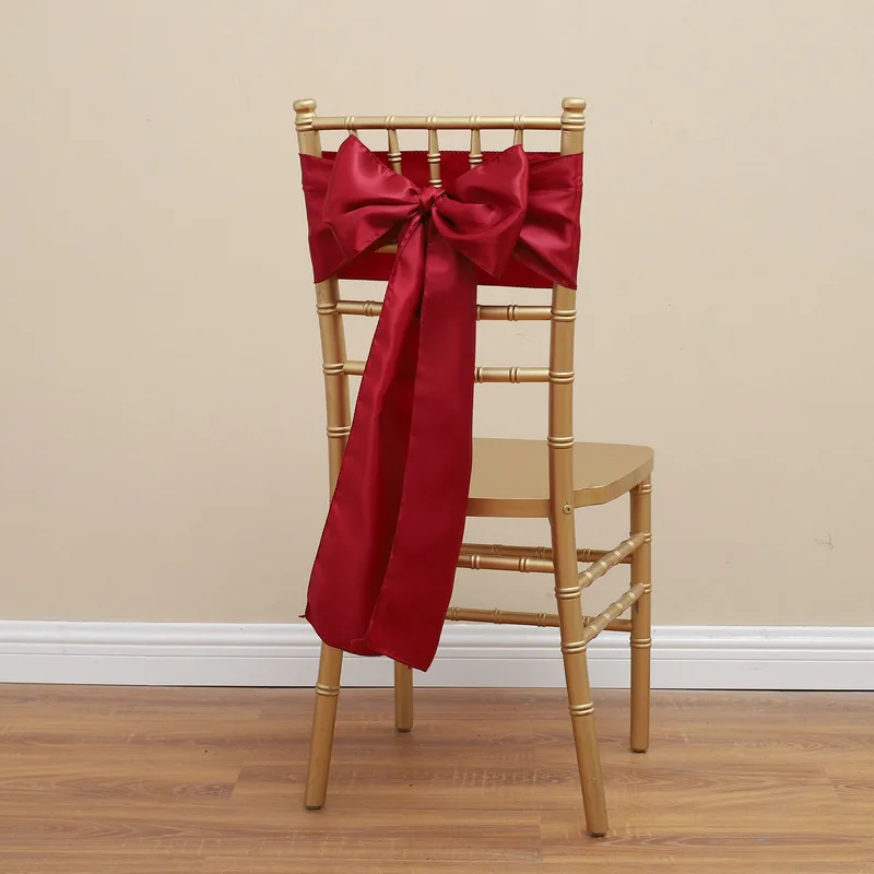 Chair back flower hotel restaurant wedding chair cover strap decoration chair back bow satin streamer wholesale