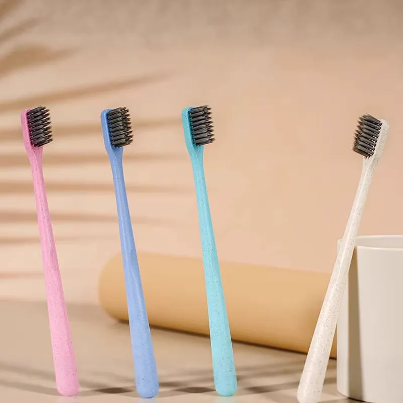 Wheat straw soft bristled independent tube travel adult soft bristled small head bamboo charcoal toothbrush dental daily toothbrush wholesale